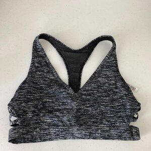 PINK Victoria's Secret Sports Bra Grey ribcage back V Neck Womens Medium